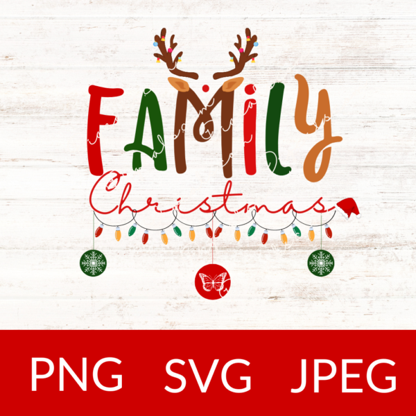Family Christmas Reindeer Lights SVG PNG www.Digeals.com