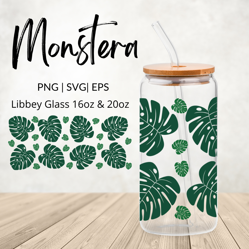 Monstera Libbey Glass Wrap Designs 16oz, 20oz digital downloads Digeals.com