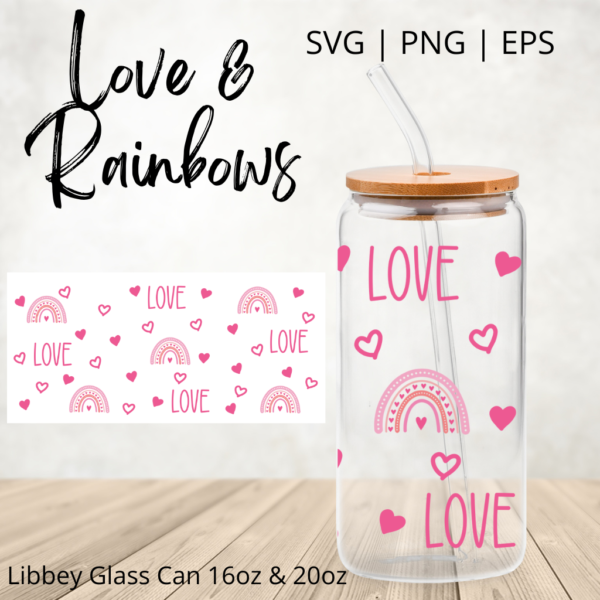 LOVE BOHO Rainbow heart Libbey Glass SVG PNG Digital download www.Digeals.com