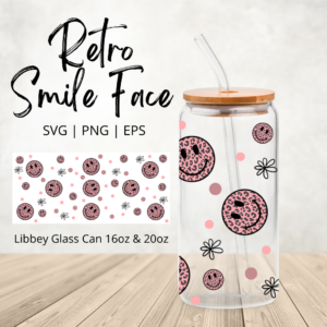 Retro Smiley Face Leopard Libbey Design Digital Download SVG, PNG, EPS www.Digeals.com