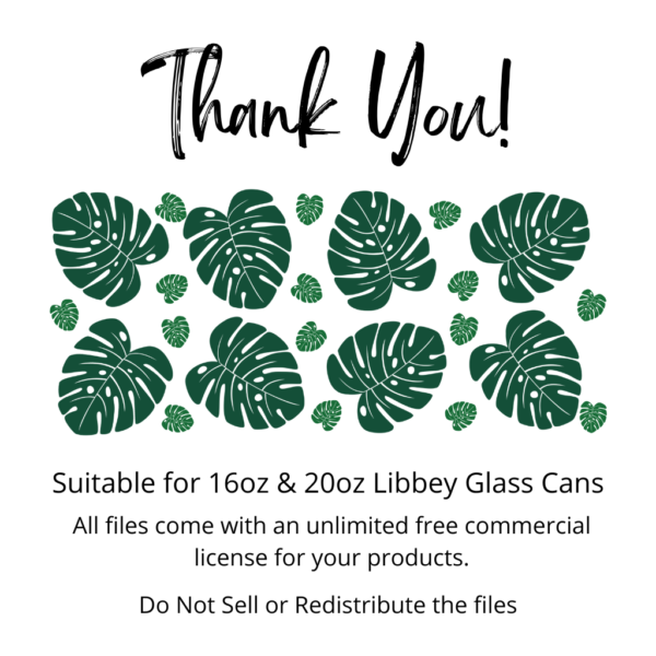 Monstera Libbey Glass Wrap Designs 16oz, 20oz digital downloads