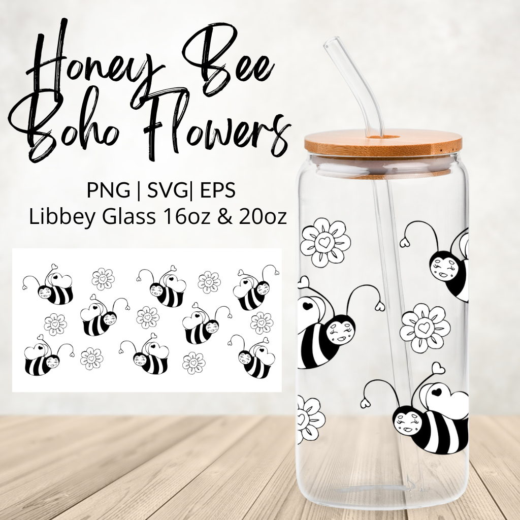 Honey Bee Boho Flower Libbey Glass Cup Wraps Digital Download Digeals.com