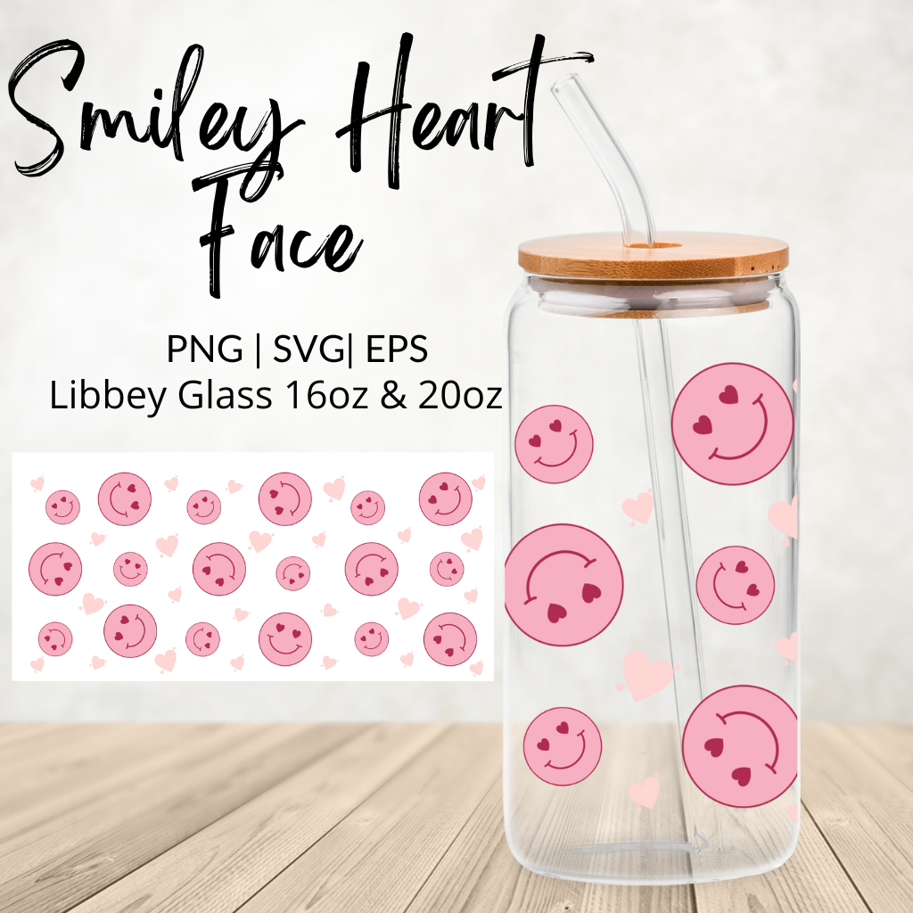 Smiley Heart Face Libbey Glass SVG Design PNG, EPS Files Digital Download