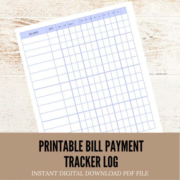 Printable Bill Payment Tracker Log, Paying Bills Checklist - Monthly Entire Year Tracking, Yearly - Instant Download