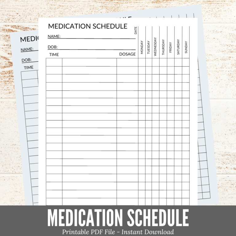 Printable Medication Template - Digeals