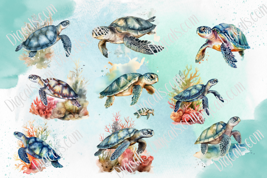 Watercolor Sea Turtle Clipart - Digeals