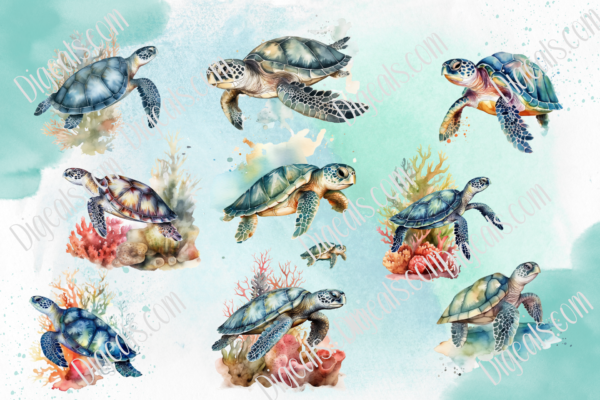 Watercolor Sea Turtle Clipart features digital images of sea turtles Digital Download Bundle