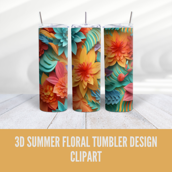 3D Summer Floral Tumbler Wrap Clipart Design - Digeals.com