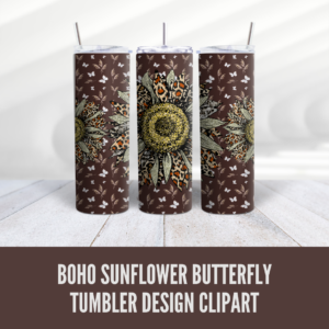 Boho Sunflower Butterfly Tumbler Clipart Design - Digeals.com