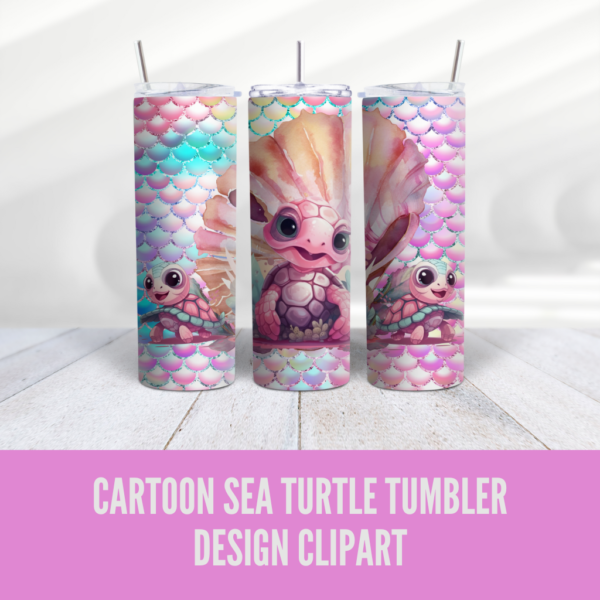 Cartoon Sea Turtle Tumbler Wrap Design Digital Download - Digeals.com