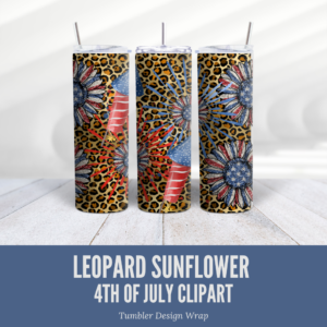 Leopard Sunflower 4th of July Tumbler Clipart