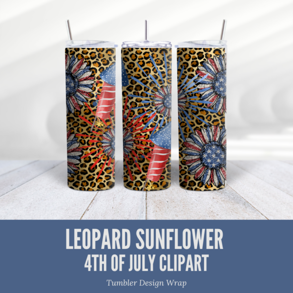Leopard Sunflower 4th of July Tumbler Clipart