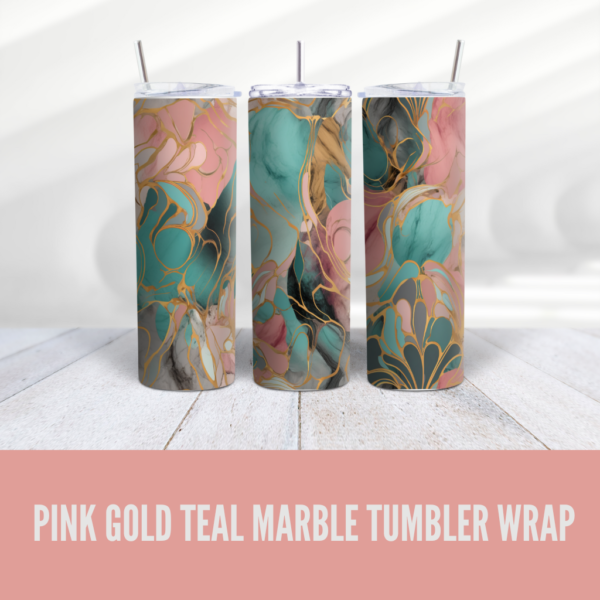 Pink Gold Teal Marble Tumbler Clipart Design - Digeals.com