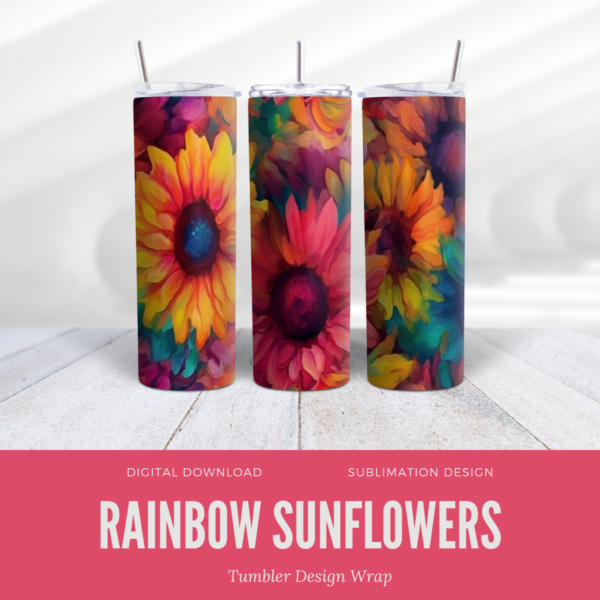 Rainbow Sunflowers Tumbler Wrap Clipart Design - Digeals.com