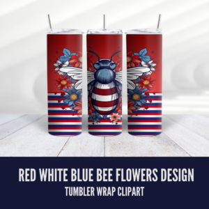 Red White And Blue 4th of July Flower Bee Tumbler Design - Digeals.com