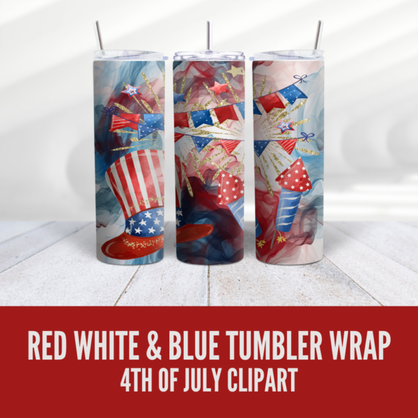 Red White Blue Smoke Tumbler Wrap Clipart Design - Digeals.com