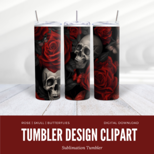 Unlock Your Imagination with this Rose Skull Butterfly Tumbler Clipart Digeals.com