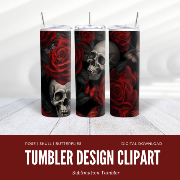 Unlock Your Imagination with this Rose Skull Butterfly Tumbler Clipart Digeals.com