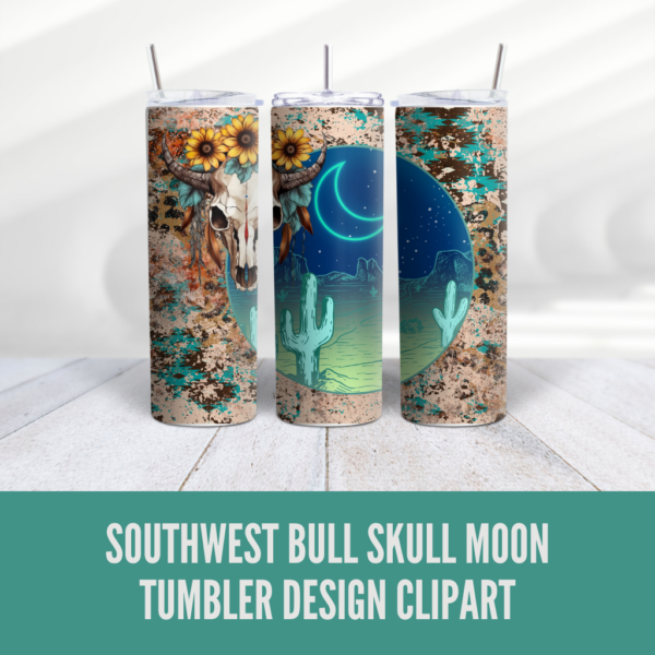 Southwest Bull Skull Moon Tumbler Wrap Design - Digital Download Digeals.com