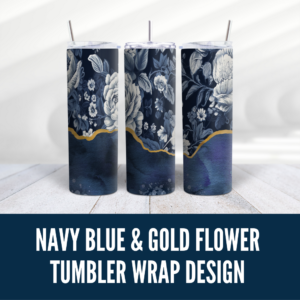 Navy Blue Floral Tumbler Wrap Design Digital Download - Digeals.com