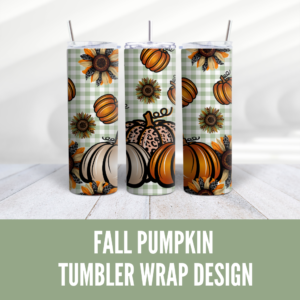 Fall Pumpkin Green Checkers Tumbler Wrap Design - Digeals.com