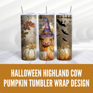 Halloween Highland Cow Pumpkin Tumbler Wrap Design Digeals.com