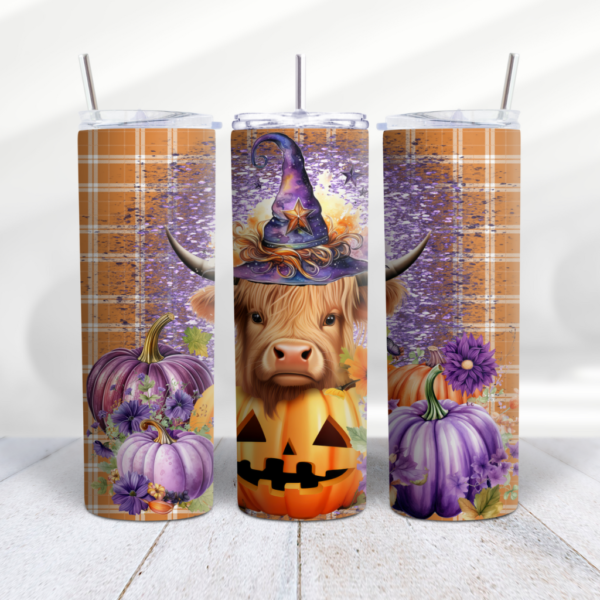 Halloween Highland Cow Purple Pumpkin Tumberl Wrap Design Digeals.com