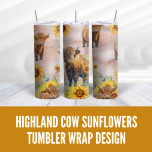 Highland Cow Sunflower Tumbler Wrap Design - Digeals.com