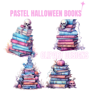 Pastel Halloween Books Clipart Design www.Digeals.com