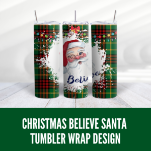 Santa Believe Plaid Tumbler Wrap Design - Digeals.com