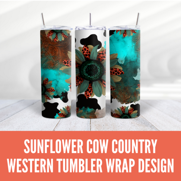 Sunflower Cow Country Western Tumbler Wrap Design -Digeals.com
