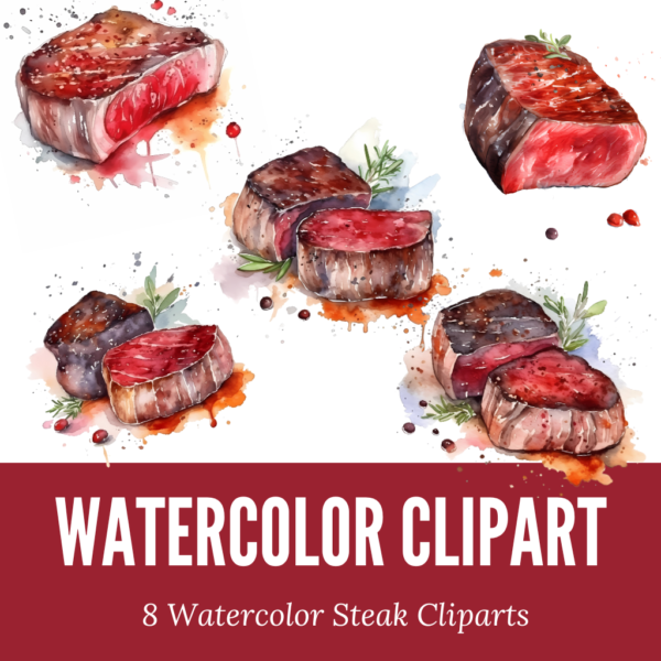 Watercolor Steak Clipart Digital Download Bundle - www.Digeals.com