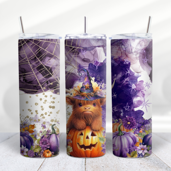 Halloween Baby Highland Cow Purple Jack o Lantern tumbler Wrap Design - Digeals.com
