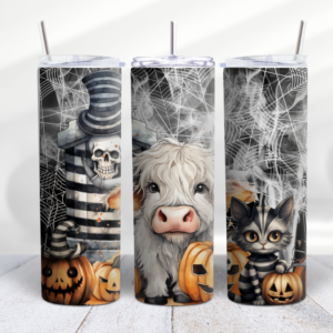 Halloween Highland Cow Cat Pumpkin Tumbler Wrap Design - Digeals.com