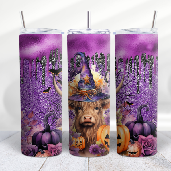 Halloween Highland Cow Purple Pumpkin Tumbler Wrap Design Digital Download - Digeals.com