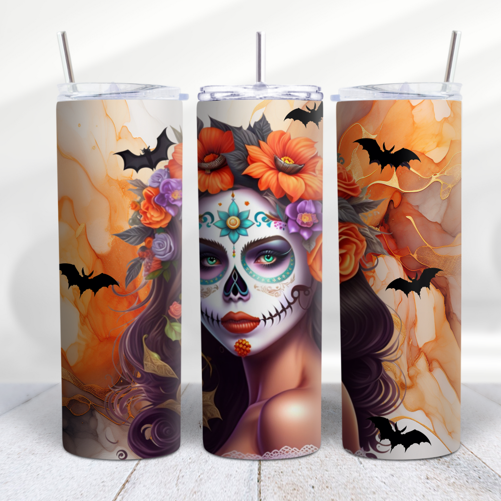 Halloween Sugar Skull Bat Women Tumbler Wrap Design - Digeals.com