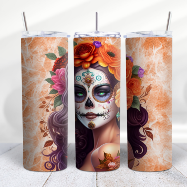 Halloween Sugar Skull Flower Women Tumbler Wrap Design Digeals.com