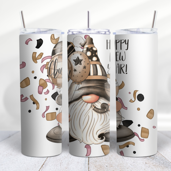 Gnome Happy New Years Tumbler Wrap 20 oz Sublimation Tumbler Wrap - PNG Digital File sublimation gnome tumbler wrap Digeals.com