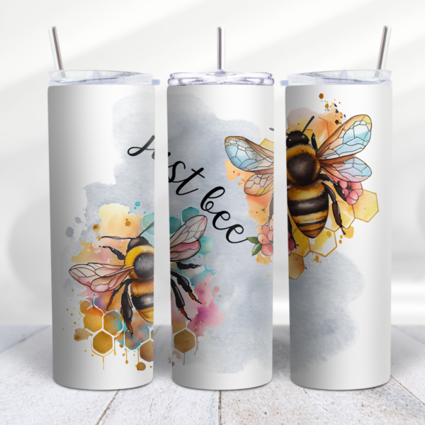 Just Bee 20 oz Skinny Tumbler Sublimation Design Digital Download PNG Instant DIGITAL ONLY, Bumblebee Inspirational Affirmation Tumbler Digeals.com