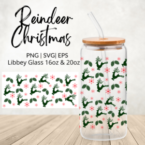 Reindeer Christmas Libbey Glass Digital Download Design Digeals.com