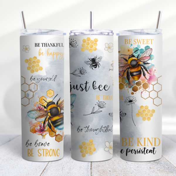 Just Bee 20 oz Skinny Tumbler Sublimation Design Digital Download PNG Instant DIGITAL ONLY, Bumblebee Inspirational Affirmation Tumbler Digeals.com