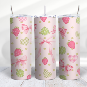 Pink Bows Strawberry Lemon Tumbler Wrap Design Digeals.com