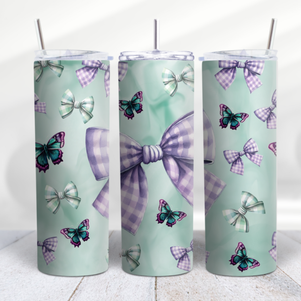 Purple Green Bow Butterfly Tumbler Wrap Design Digital Download PNG Digeals.com