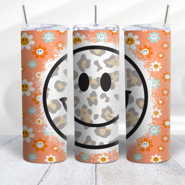 Retro Smiley Face Flower Tumbler Wrap Design Digeals.com