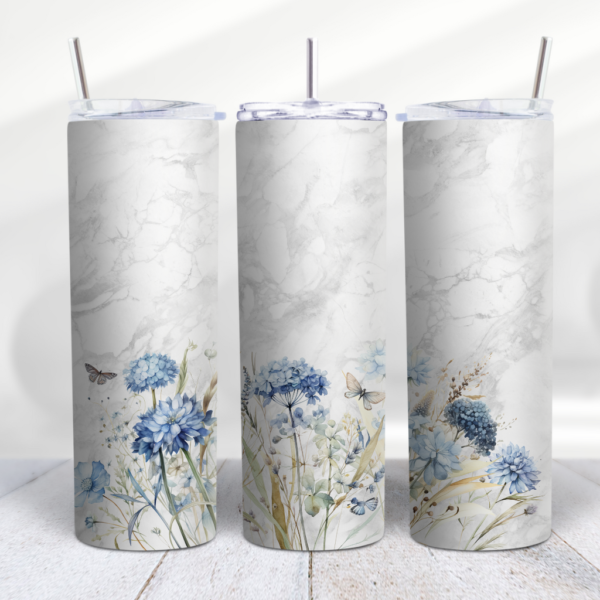 Blue White Floral Butterfly Tumbler Wrap Design Digital Download Digeals.com