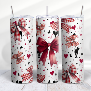 Red Checker Bow Cat Butterfly Heart Tumbler Wrap Design Wed Image Digeals.com