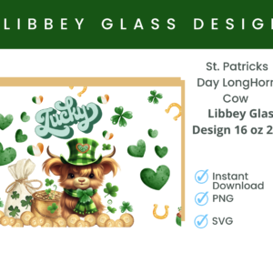 St Patrick Longhorn Cow Libbey Glass Design Instant Download Digeals.com