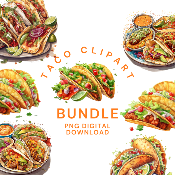 Taco Clipart Bundle Digital Download PNG www.Digeals.com