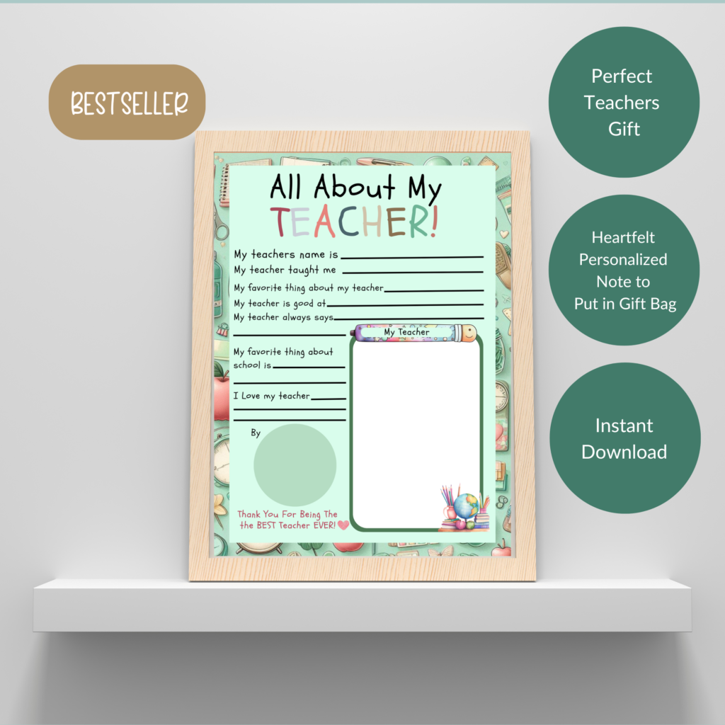 All About My Teacher Letter Teacher Appreciation Printable Gift