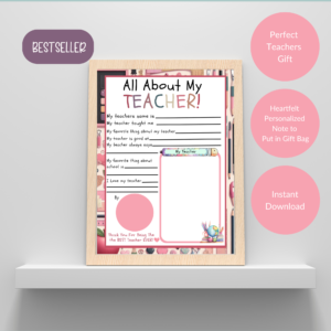 All About My Teacher Printable Digeals.com Teachers Appreciation Gift Digital Download